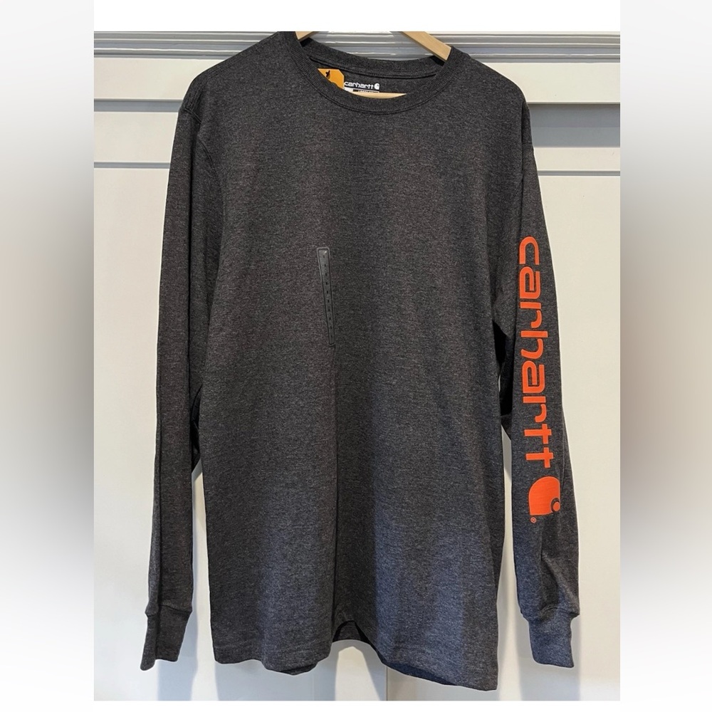 Carhartt Men's Charcoal Long Sleeve Tee with Orange Logo
